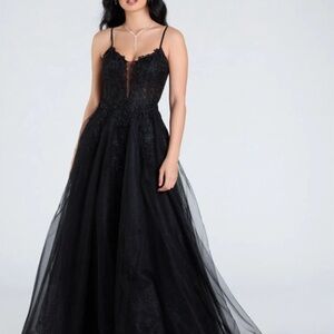Windsor Black Prom Gown Sleeveless Spaghetti Strap